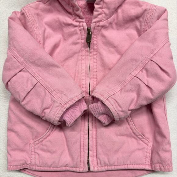 Carhartt Toddler Girls 18M Duck Canvas Jacket Sherpa Lined Hooded Insulated Pink - Picture 6 of 11